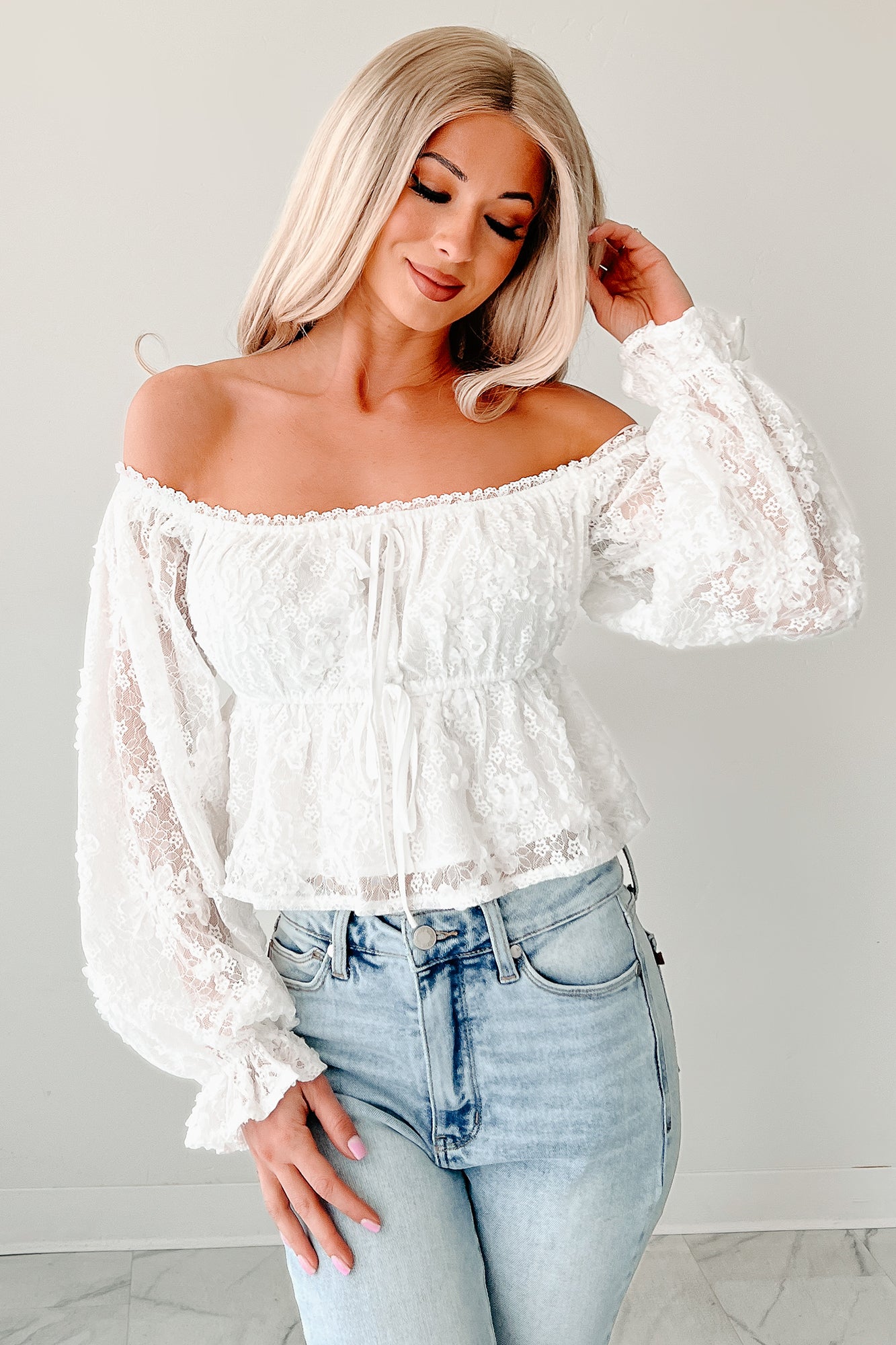 Frosted Whimsy Lace Long Sleeve Top (White) · NanaMacs