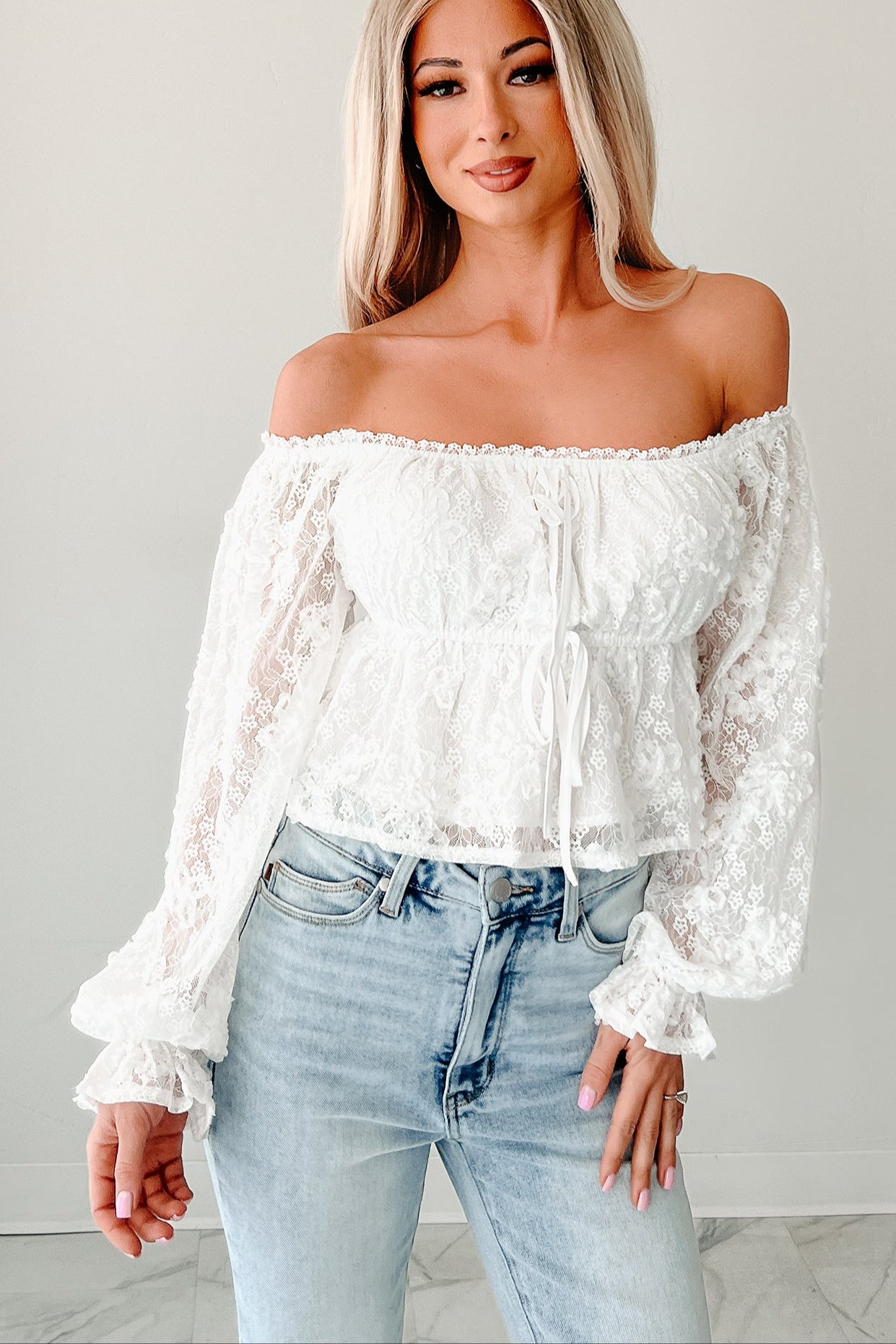 Frosted Whimsy Lace Long Sleeve Top (White) · NanaMacs