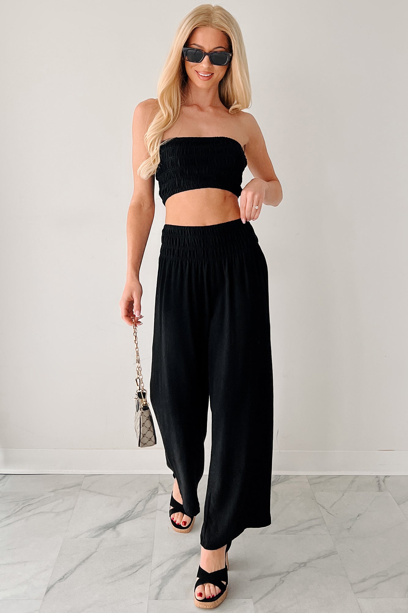 Comfy Moments Linen Tube Top & Pant Set (Black) · NanaMacs