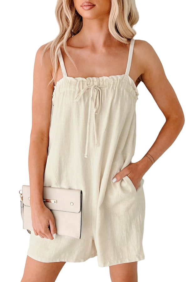 Chill & Chat Linen Drawstring Romper (Oat) - NanaMacs