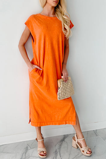 Sundays In Bed Sleeveless Midi Dress (Orange) - NanaMacs