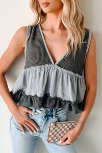 Midsummer Dream Babydoll Ruffle POL Top (Deep Charcoal)