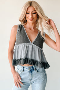 Midsummer Dream Babydoll Ruffle POL Top (Deep Charcoal)