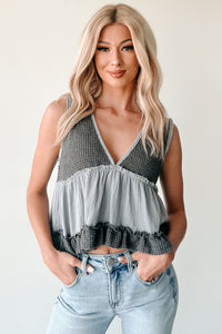 Midsummer Dream Babydoll Ruffle POL Top (Deep Charcoal)
