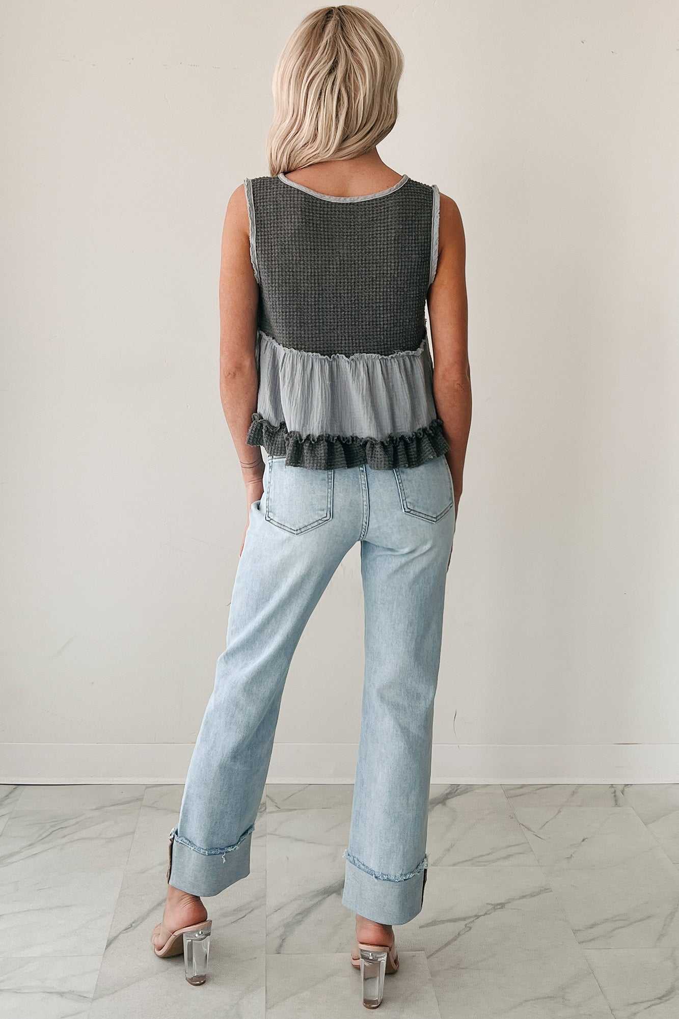 Midsummer Dream Babydoll Ruffle POL Top (Deep Charcoal)