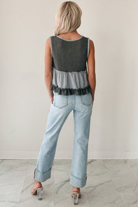 Midsummer Dream Babydoll Ruffle POL Top (Deep Charcoal)