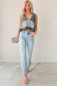 Midsummer Dream Babydoll Ruffle POL Top (Deep Charcoal)