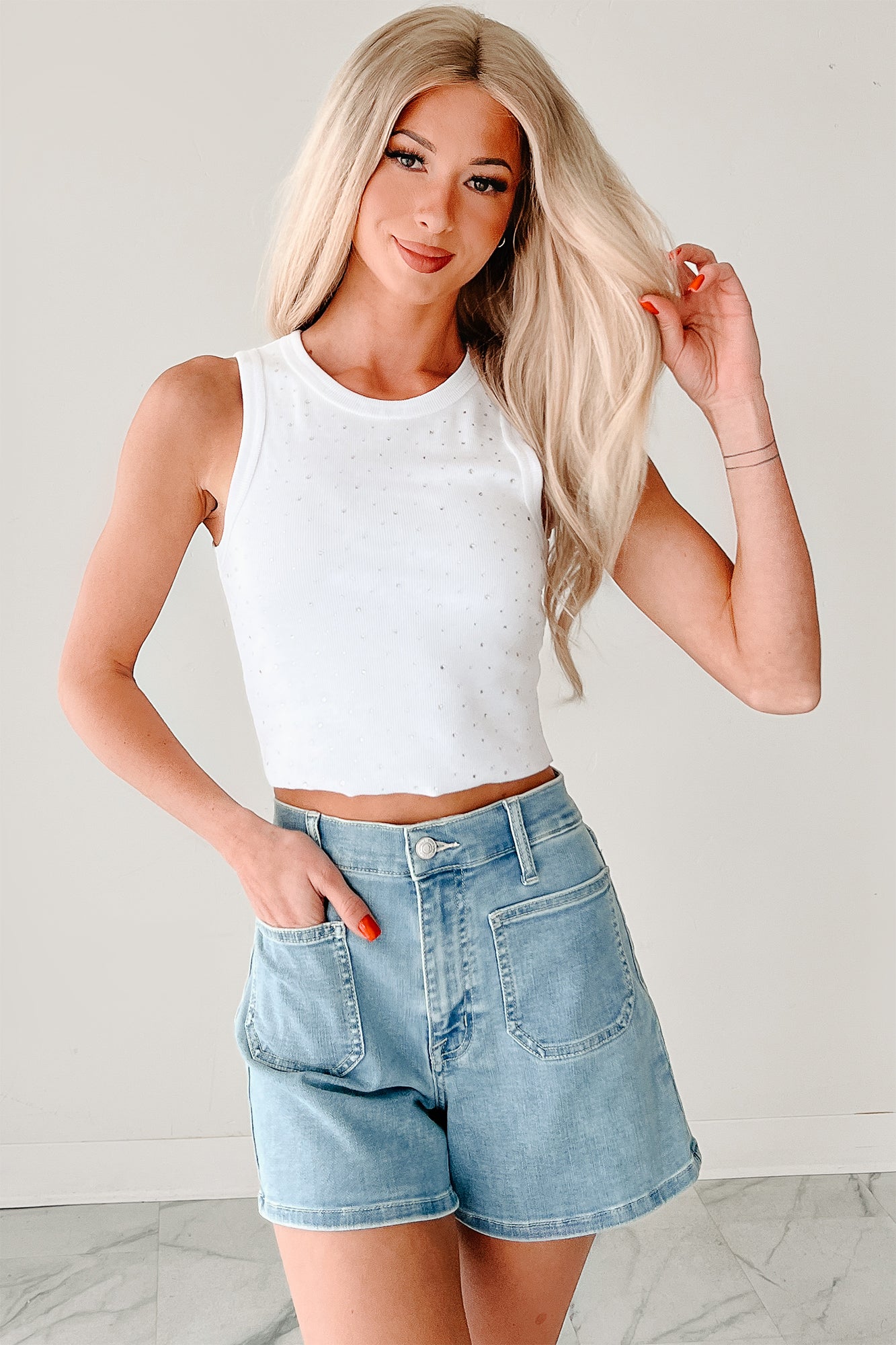 Be My Baby Ribbed Rhinestone Tank Top (White) · NanaMacs