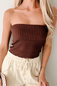 Cozy Corner Ribbed Strapless Fold Over Top (Chestnut) - NanaMacs
