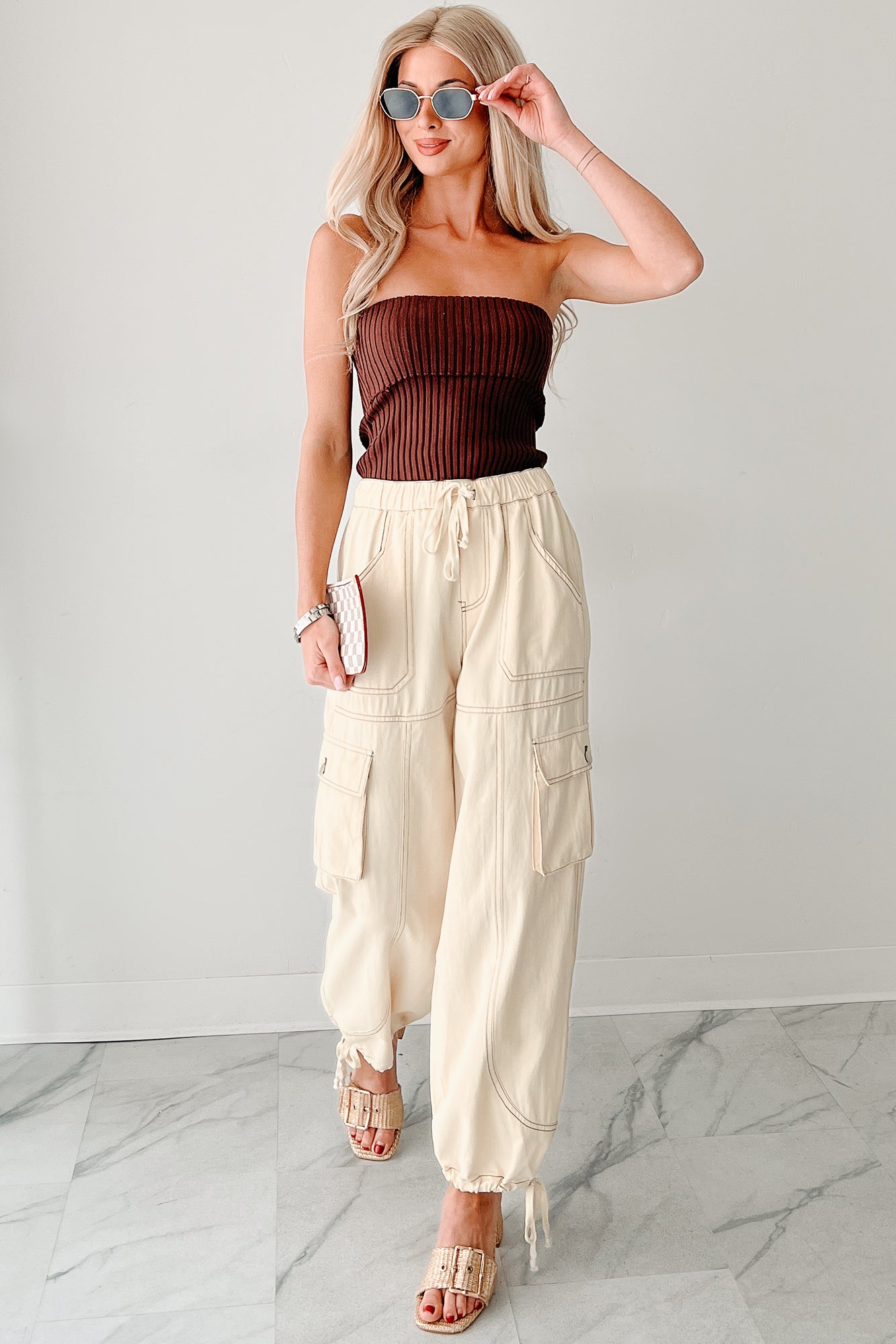 Cozy Corner Ribbed Strapless Fold Over Top (Chestnut) - NanaMacs