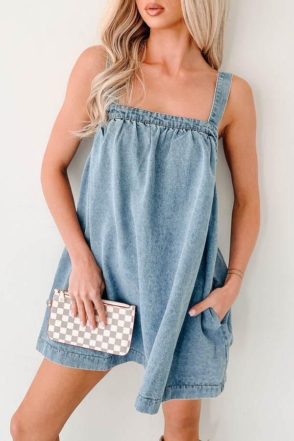 Day By Day Sleeveless Babydoll Mini Dress (Denim) - NanaMacs