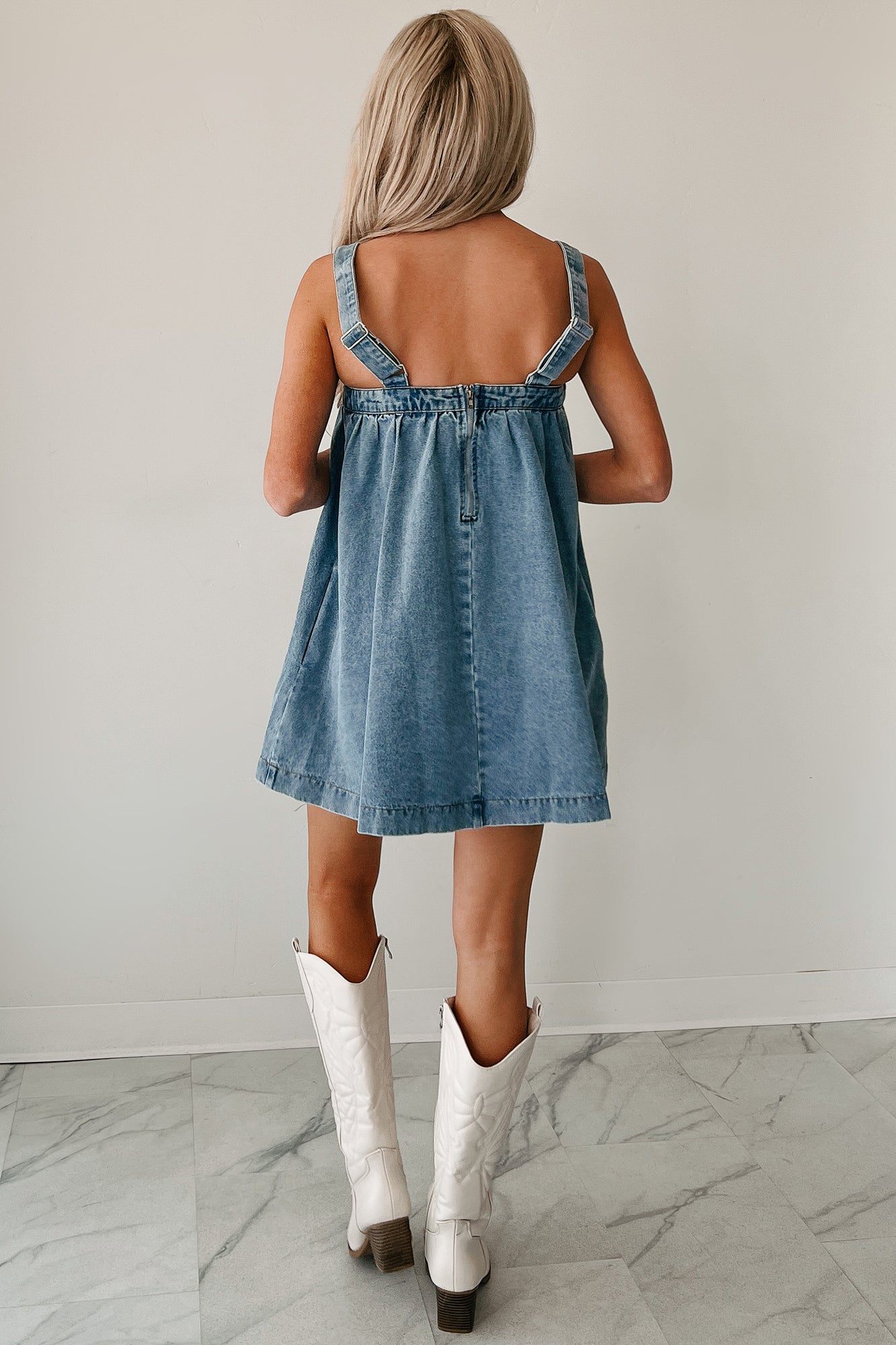 Day By Day Sleeveless Babydoll Mini Dress (Denim) · NanaMacs