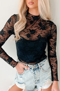Create Your Path Floral Mesh Long Sleeve Top (Black) - NanaMacs