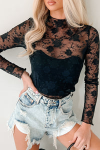 Create Your Path Floral Mesh Long Sleeve Top (Black) - NanaMacs