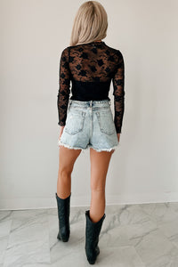 Create Your Path Floral Mesh Long Sleeve Top (Black) - NanaMacs