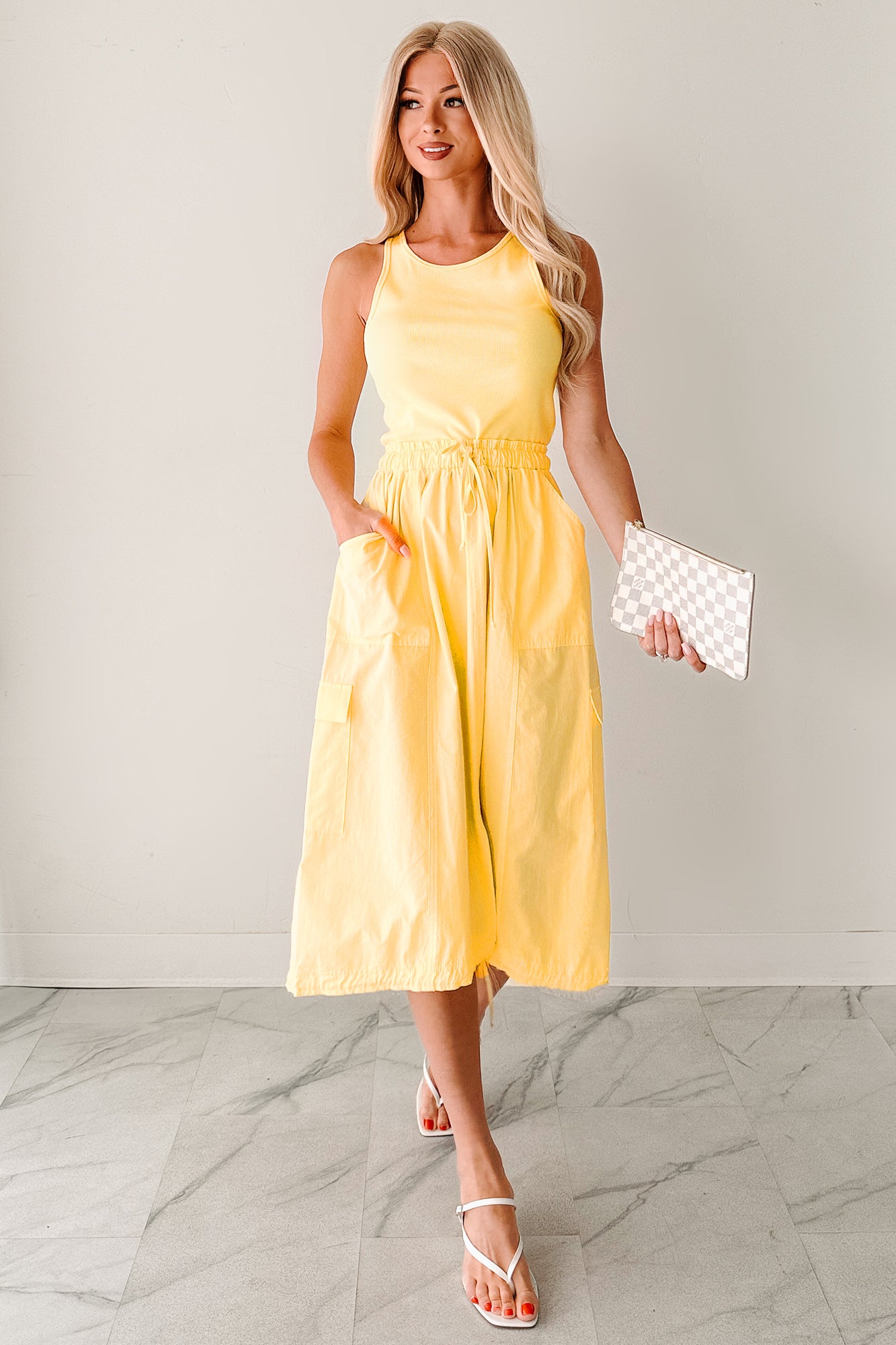 Quietly Extra Sleeveless Cargo Midi Dress (Yellow) NanaMacs Quietly Extra Sleeveless Cargo Midi Dress (Yellow) NanaMacs