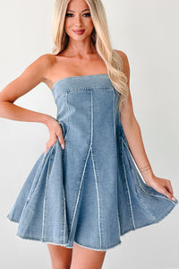 Dreamy & Driven Strapless Denim Mini Dress (Blue) - NanaMacs