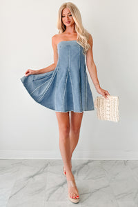 Dreamy & Driven Strapless Denim Mini Dress (Blue) - NanaMacs