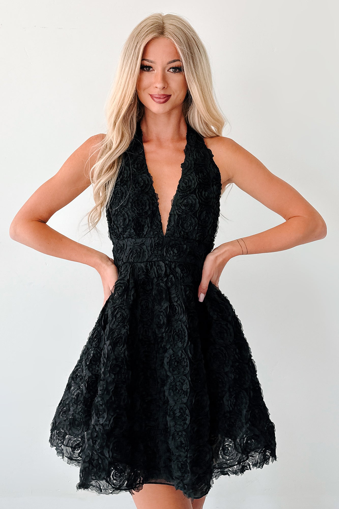 Lover's Logic Floral Halter Mini Dress (Black) · NanaMacs