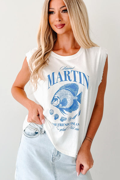 "Saint Martin" Distressed Coastal Graphic Tee (Ivory) - NanaMacs