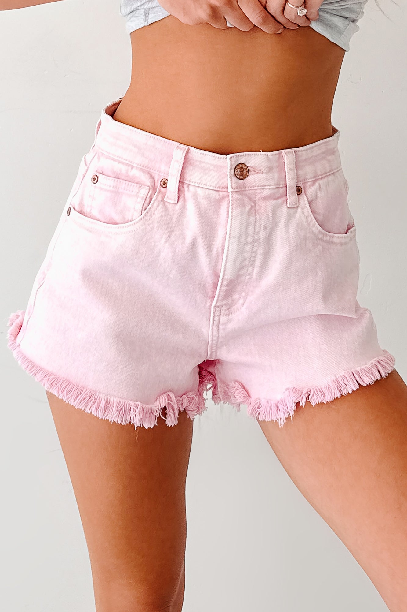 Bubblegum Bliss Washed Saige Denim Shorts (Pink) - NanaMacs