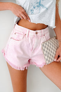 Bubblegum Bliss Washed Saige Denim Shorts (Pink) - NanaMacs