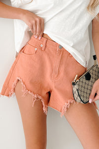 Jeanette High Rise Distressed Denim Shorts (Terracotta) - NanaMacs