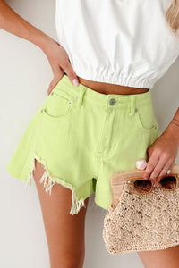 Jeanette High Rise Distressed Denim Shorts (Lime) - NanaMacs