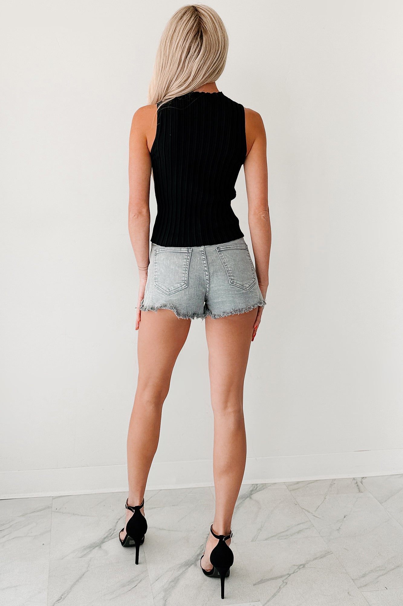 Glam & Go Sleeveless Mock Neck Ribbed Top (Black) - NanaMacs