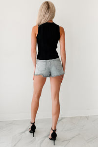 Glam & Go Sleeveless Mock Neck Ribbed Top (Black) - NanaMacs