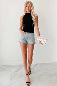 Glam & Go Sleeveless Mock Neck Ribbed Top (Black) - NanaMacs