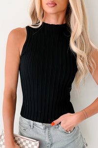 Glam & Go Sleeveless Mock Neck Ribbed Top (Black) - NanaMacs