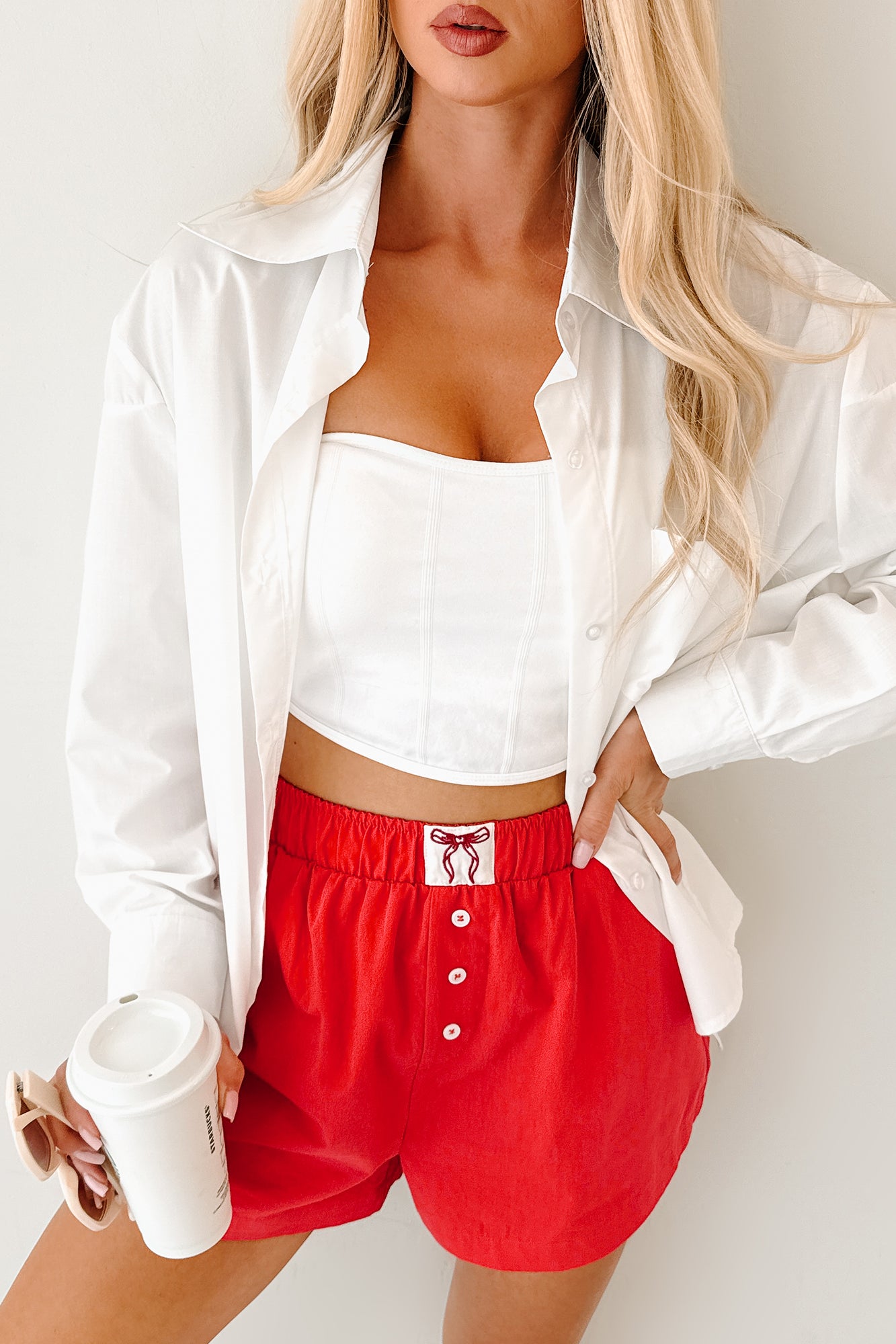 Deadline Hustle Long Sleeve Collared Top (White) - NanaMacs