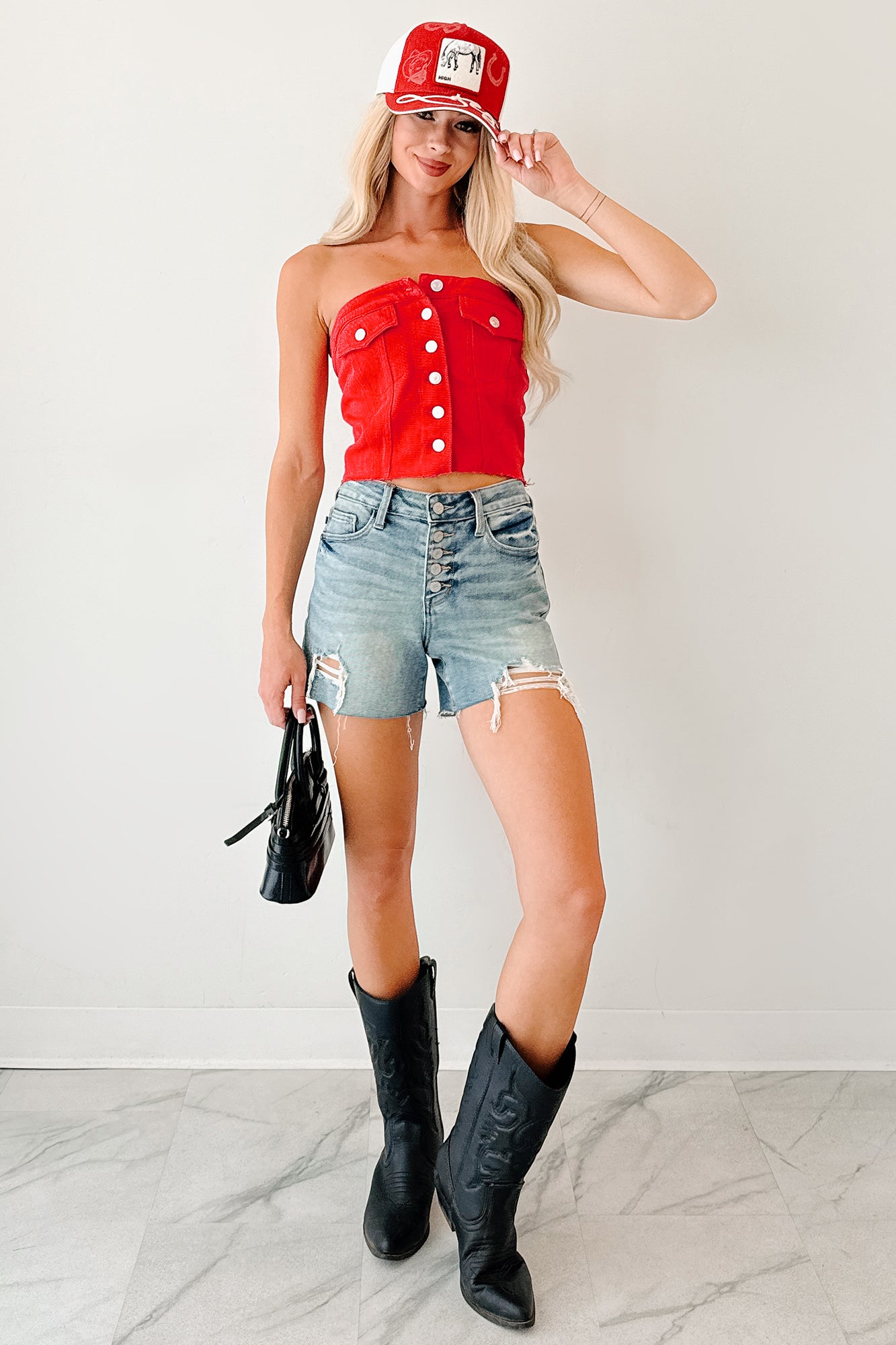 Dagwood Judy Blue Mid Rise Button Fly Distressed Shorts (Medium) - NanaMacs