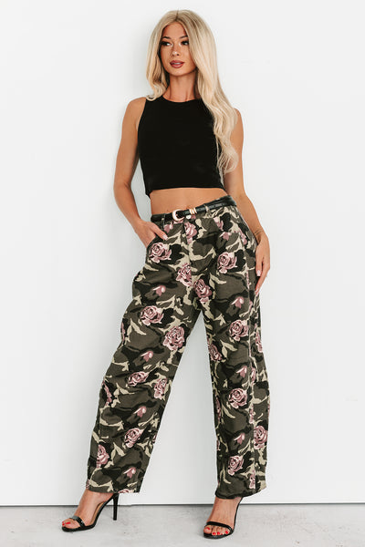 Cover Me In Roses Floral Barrel Jeans (Camo) - NanaMacs