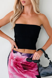 Cozy Corner Ribbed Strapless Fold Over Top (Black) - NanaMacs