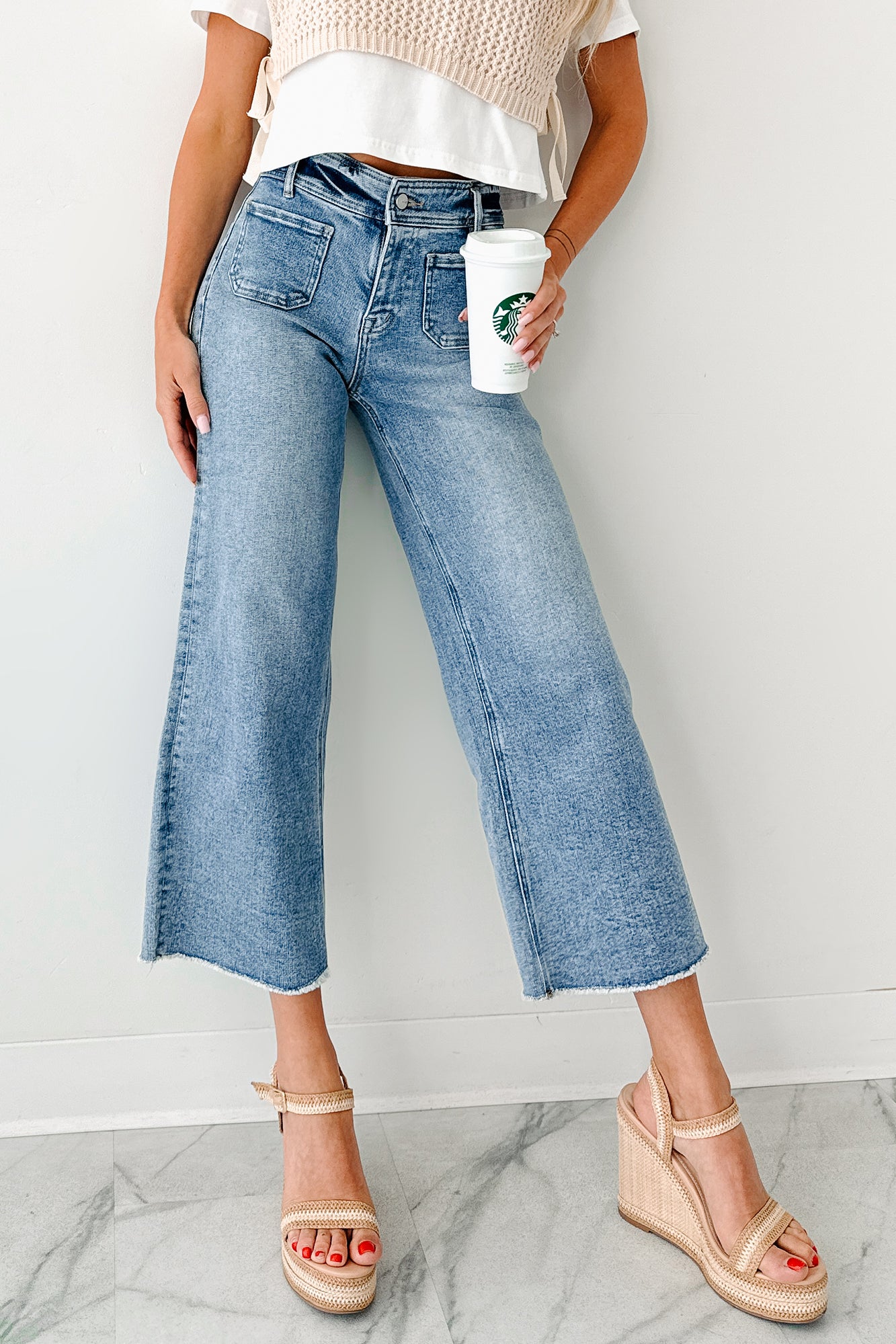 Louisa Wide Cropped Mica Denim Jeans (Light Wash) - NanaMacs