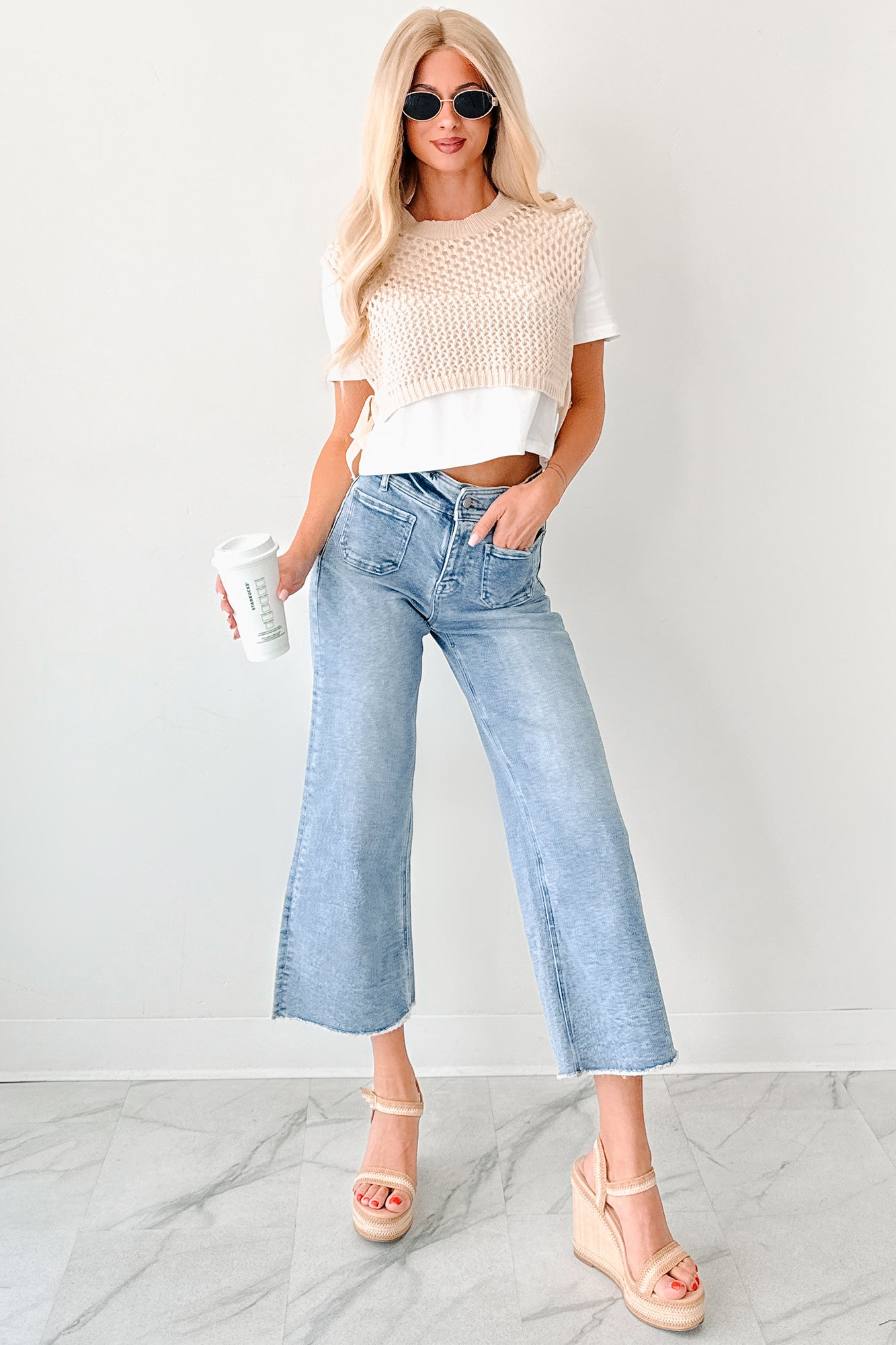 Louisa Wide Cropped Mica Denim Jeans (Light Wash) - NanaMacs