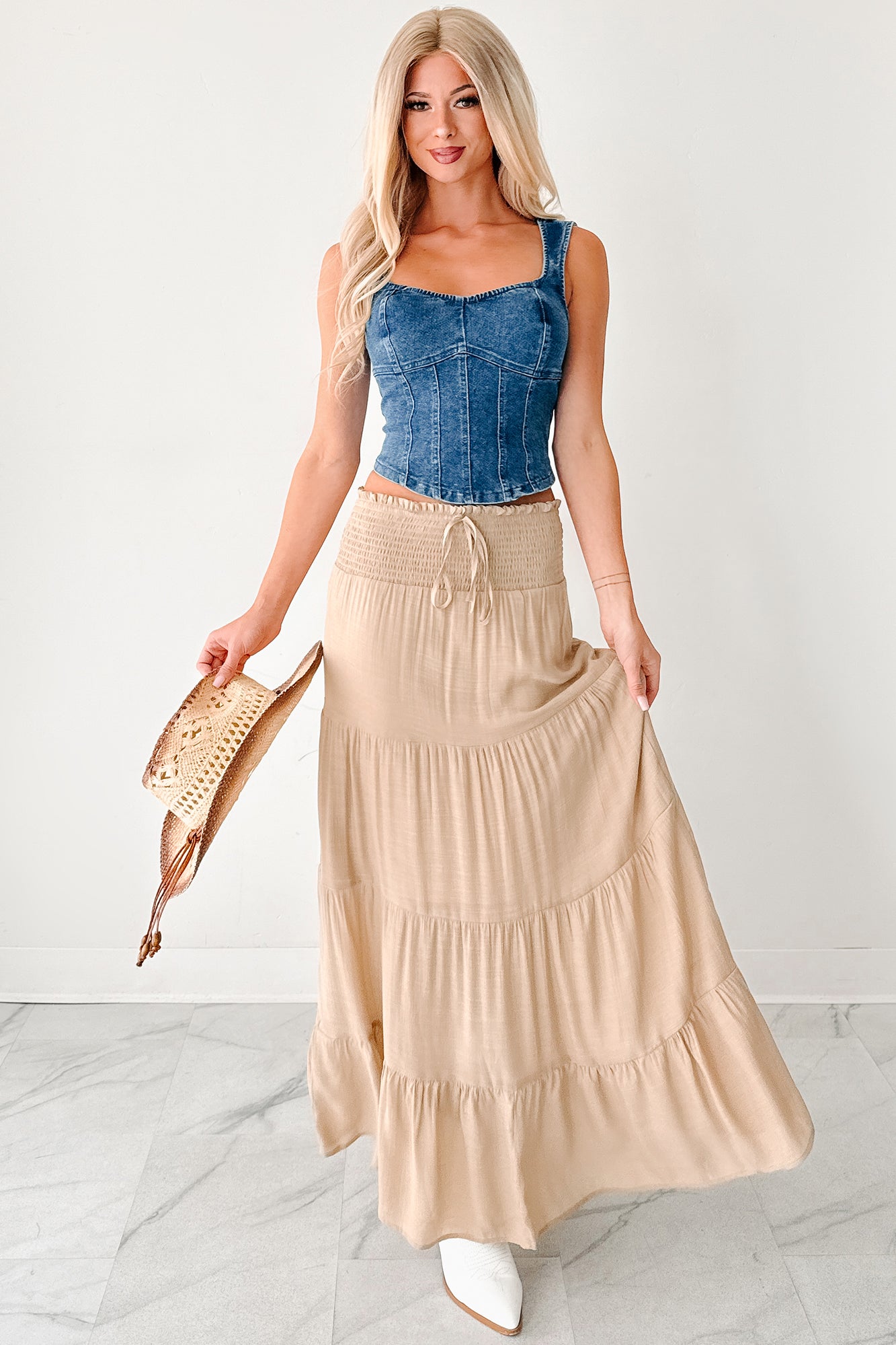Ocean Serenade Tiered Maxi Skirt (Khaki) · NanaMacs