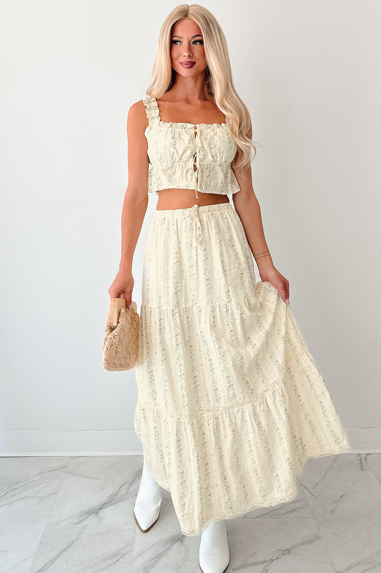 Blossom Babe Floral Tiered Maxi Skirt (Ivory) - NanaMacs