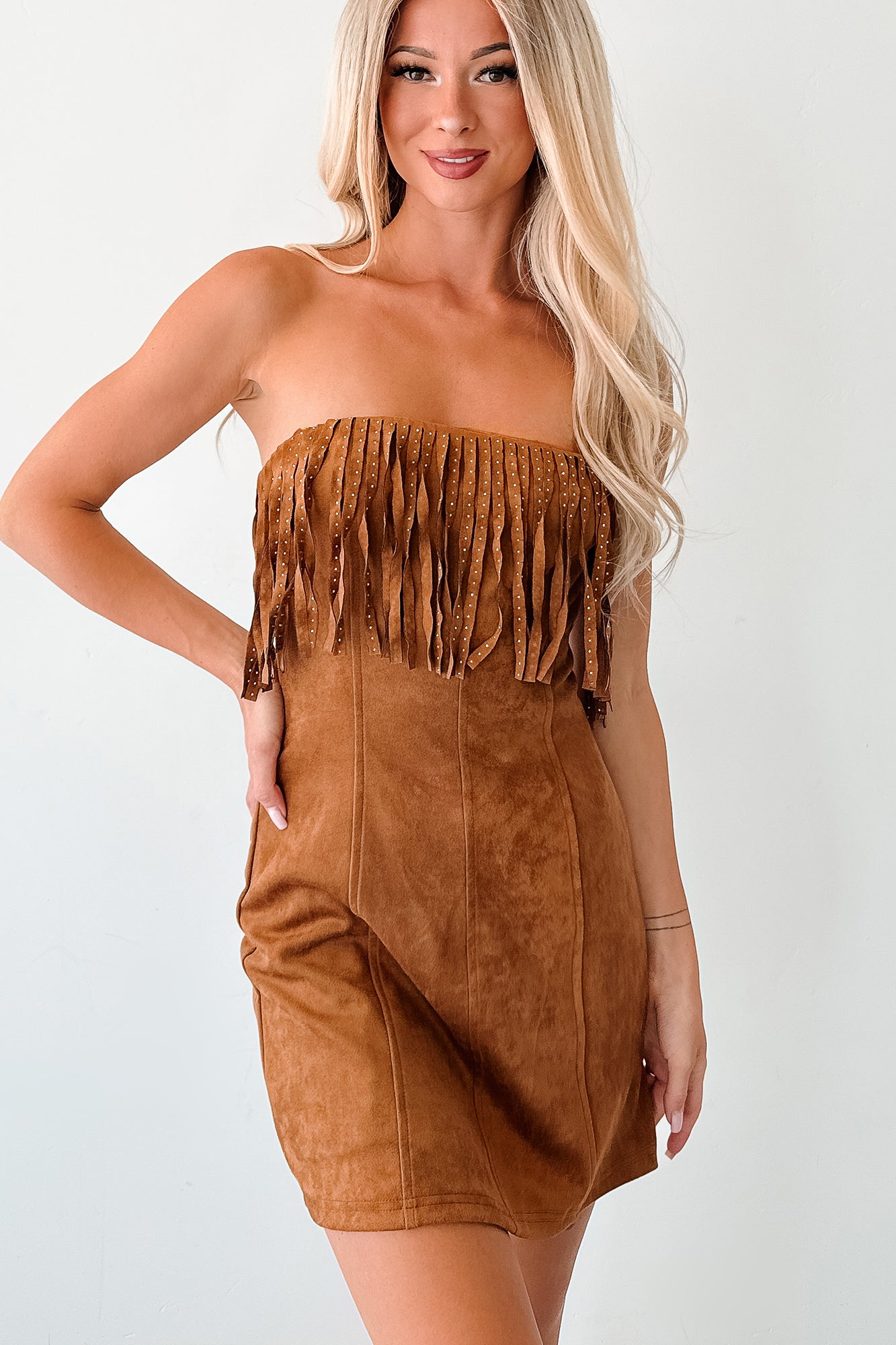 Country Dreams Suede Fringe Mini Dress (Brown) NanaMacs Country Dreams Suede Fringe Mini Dress (Brown) NanaMacs