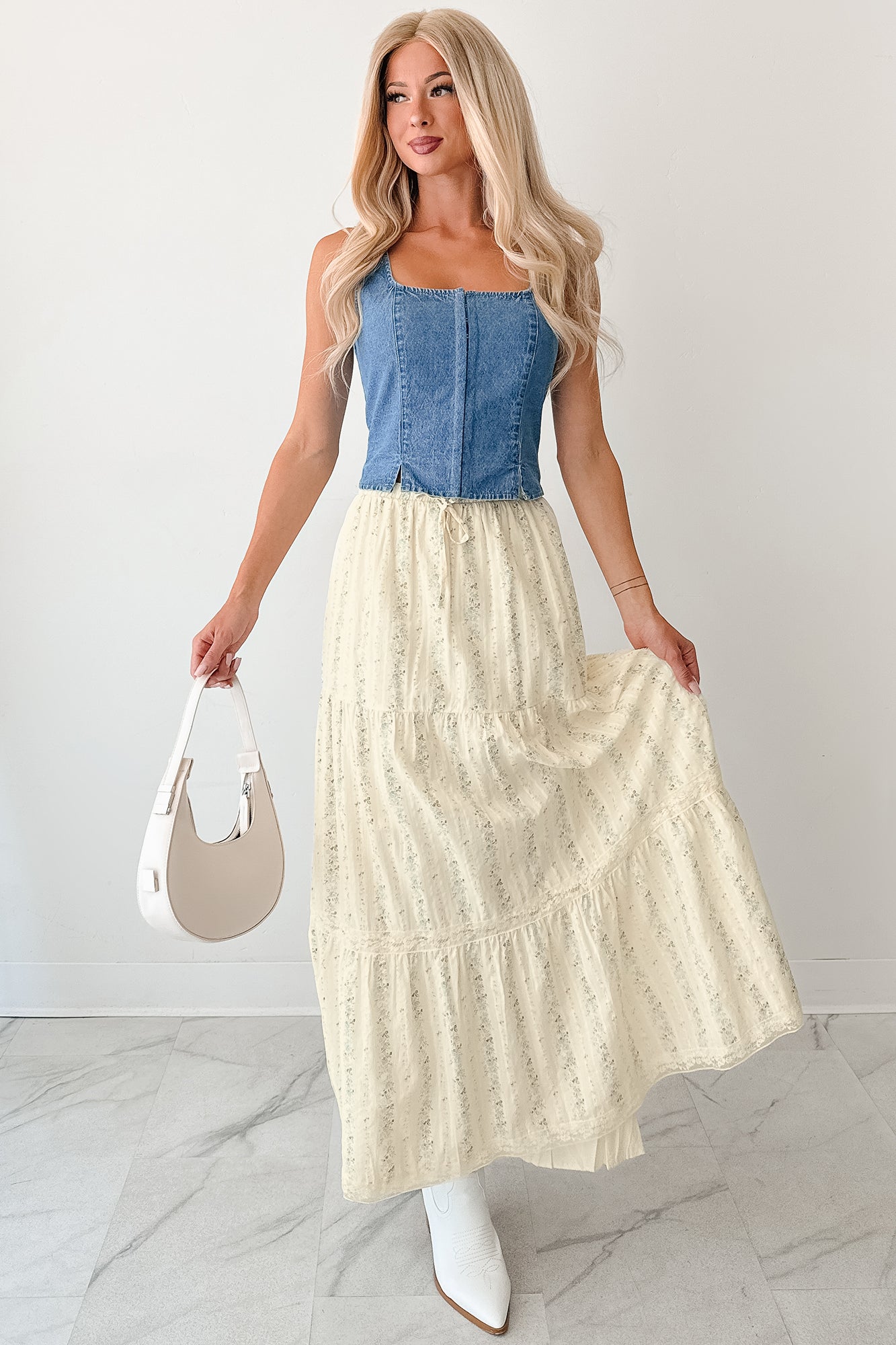 Blossom Babe Floral Tiered Maxi Skirt (Ivory) - NanaMacs