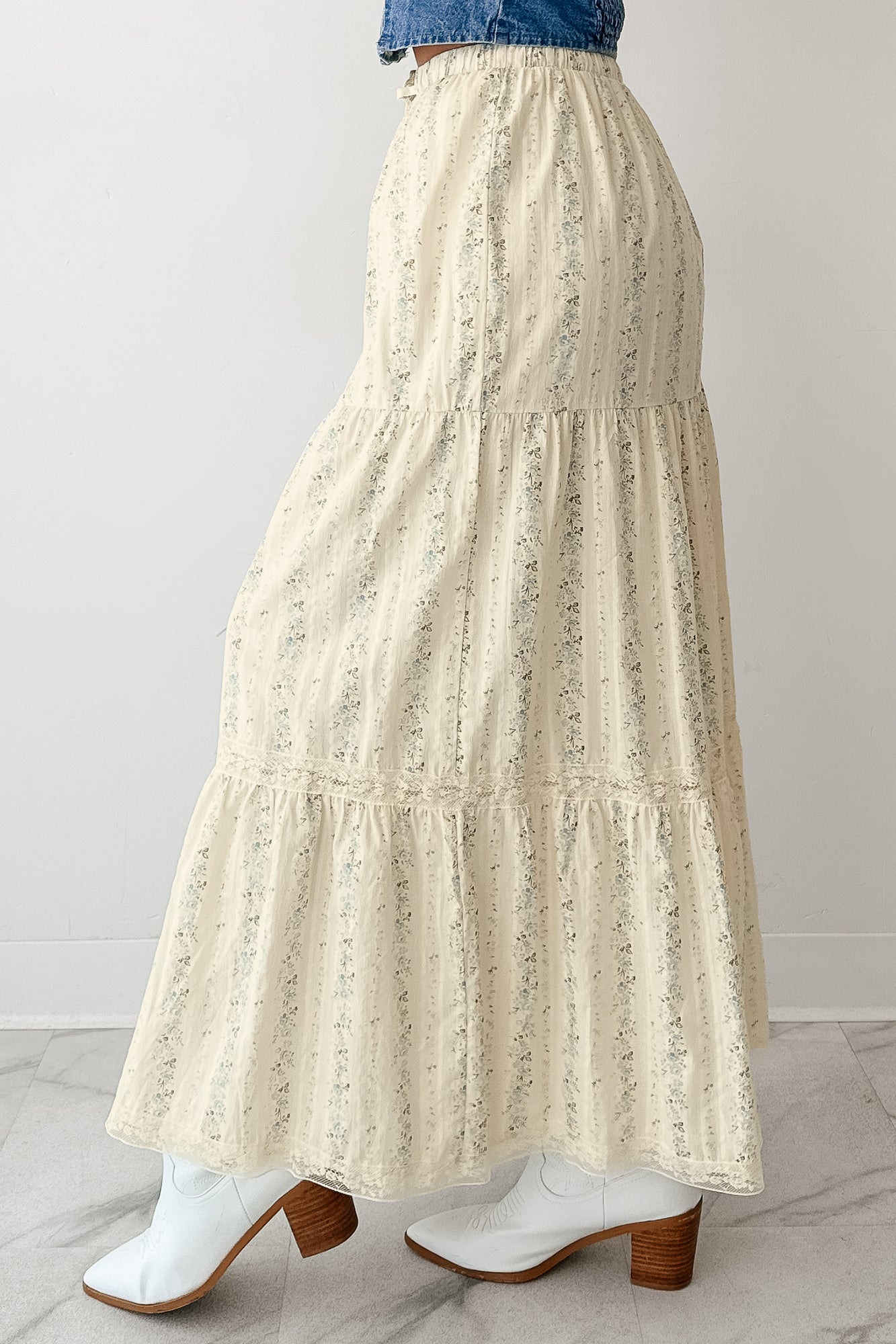 Blossom Babe Floral Tiered Maxi Skirt (Ivory) - NanaMacs