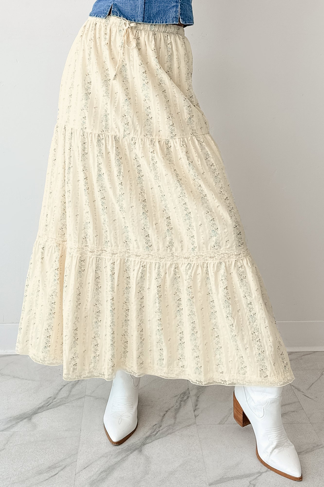 Blossom Babe Floral Tiered Maxi Skirt (Ivory) - NanaMacs