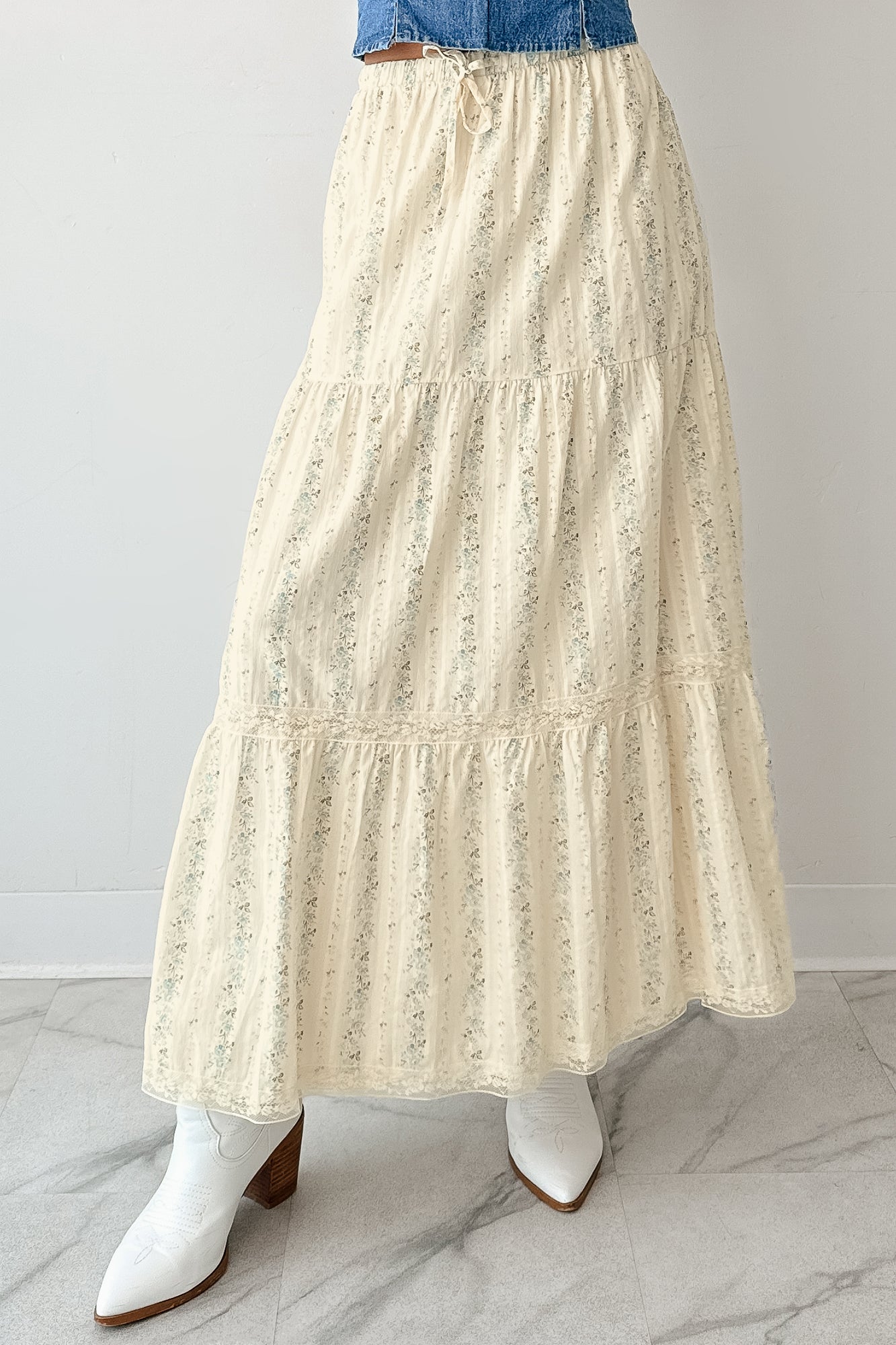 Blossom Babe Floral Tiered Maxi Skirt (Ivory) - NanaMacs