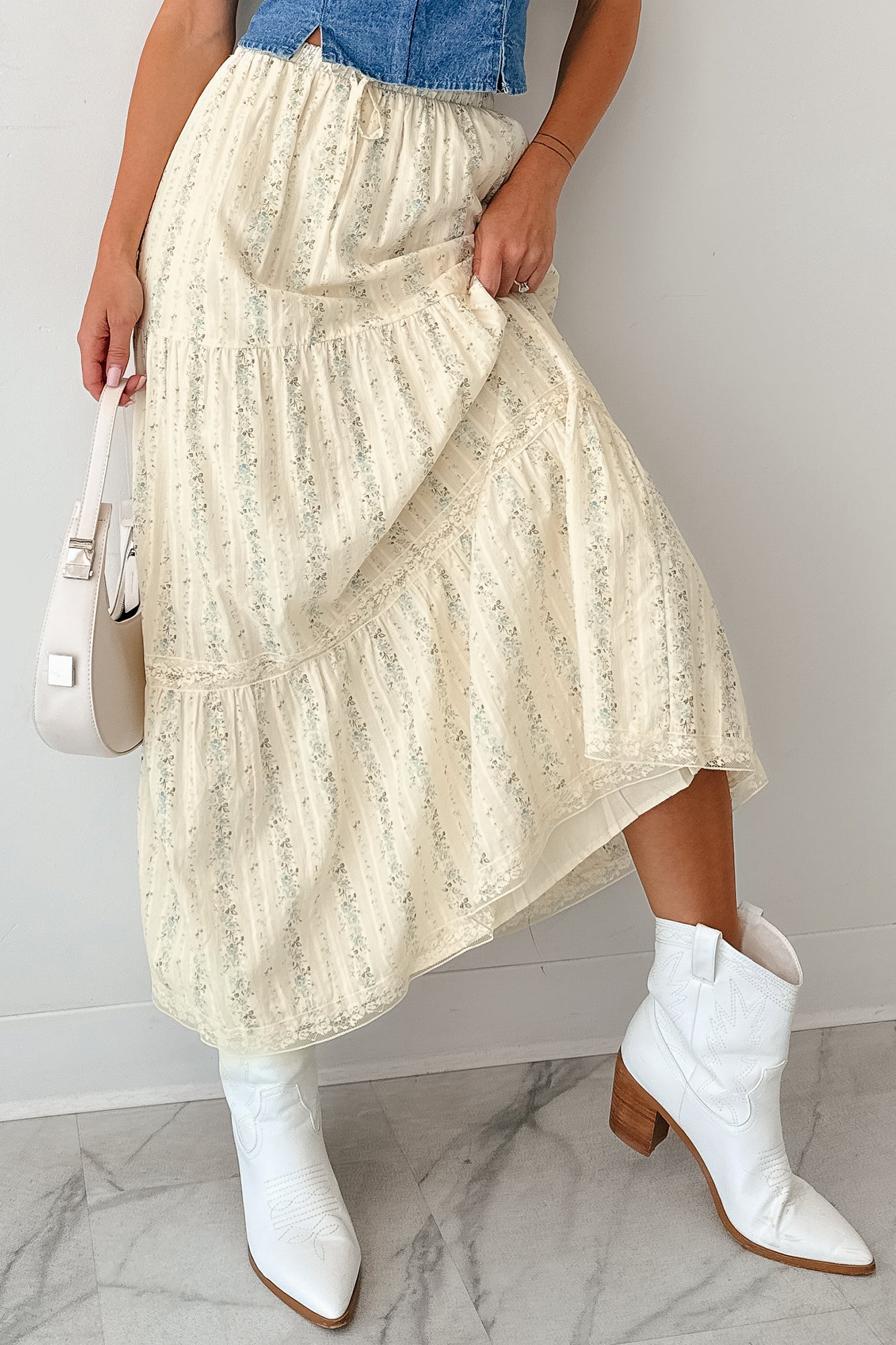 Blossom Babe Floral Tiered Maxi Skirt (Ivory) - NanaMacs