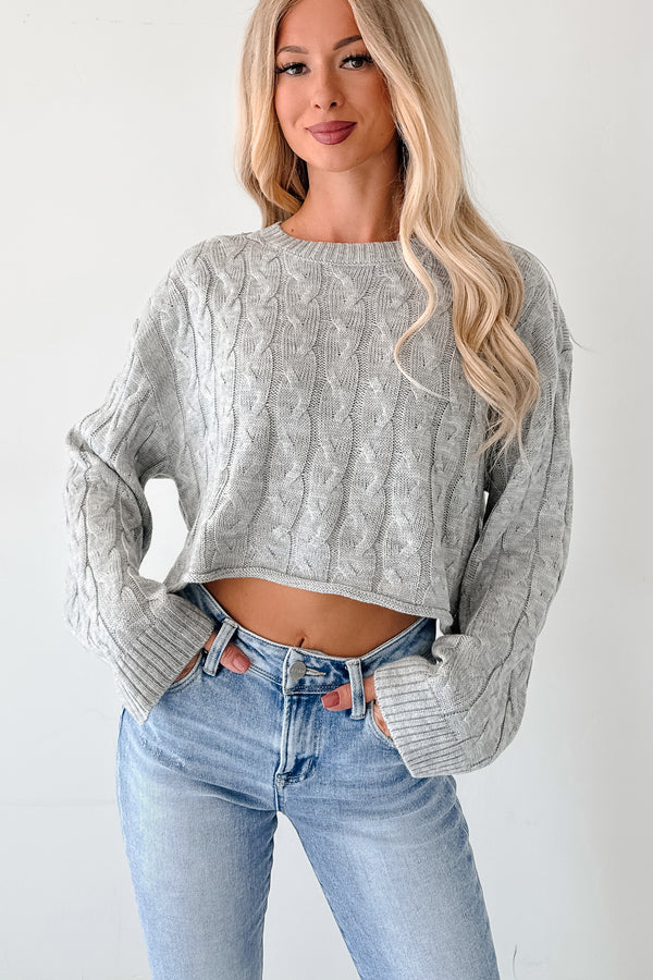 Time For Me Cable Knit Crop Sweater (Silver Grey) - NanaMacs