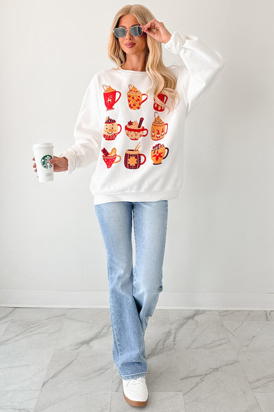 Cup Of Happiness Holiday Graphic Sweatshirt (Cream) - NanaMacs