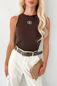 Hay There Embroidered Sleeveless Top (Chocolate) - NanaMacs