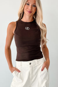 Hay There Embroidered Sleeveless Top (Chocolate) - NanaMacs